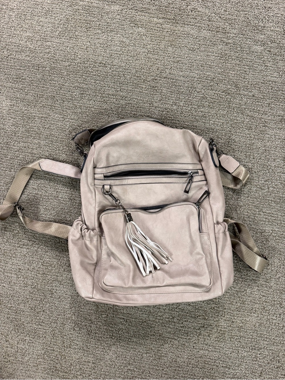 Women's Taupe Backpack with Tassel Accent